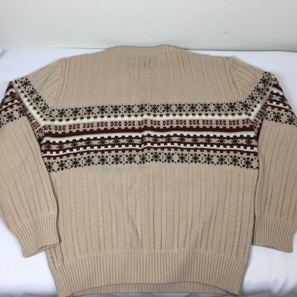 Vintage 1970s 80s Sweater Mens Medium Fair Isle Stripe Brown Tan - Picture 5 of 5